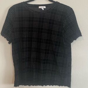 Nine West Med. Velvet Burnout Short Sleeve Tee with Lettuce-Edge Ruffle Hem Y2K
